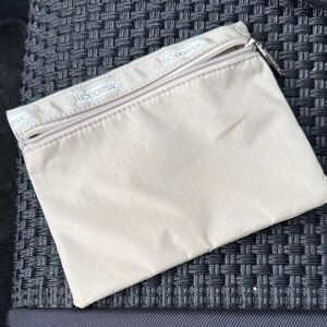 LeSportsac Beige Zip Pouch with Logo Trim